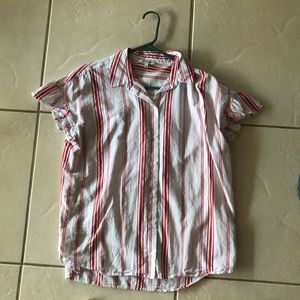 Red and white Madewell button down top